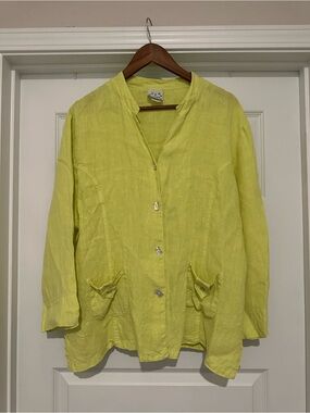 Donna 100% Linen Button Down Shirt - Lime - Shell Buttons - Size XL